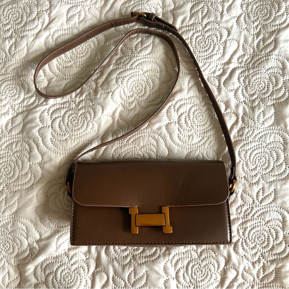 Brown Faux Leather Crossbody Bag